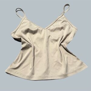 donna medium Women’s Cream Tank Top basics beige v neck tan yellow polyester